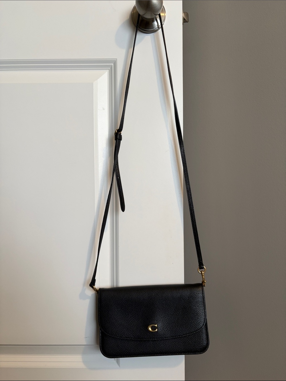 Coach Black Leather Crossbody Bag with Gold Accent